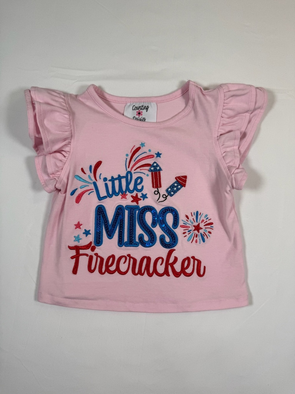 Counting Daisies Little Miss Firecracker Flutter Sleeve Shirt Girls Size 4/5
